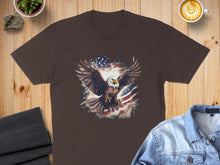 Load image into Gallery viewer, Brown t-shirt with eagle and American flag graphic.
