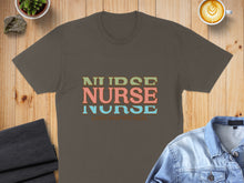 Load image into Gallery viewer, T-shirt with "NURSE LOVE INSPIRE HEAL" text in colorful block letters.
