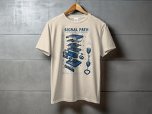 Load image into Gallery viewer, T-shirt with blue "SIGNAL PATH AMATEUR RADIO EXPLODED VIEW" graphic.
