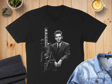 Load image into Gallery viewer, Vintage Musician with Guitar Black and White T-shirt
