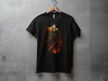 Load image into Gallery viewer, Dark Warrior Character on Fire Black T-shirt Product
