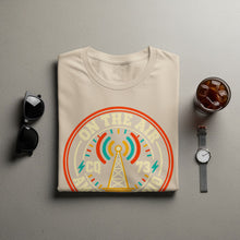 Load image into Gallery viewer, Cream t-shirt with vintage "On The Air CQ 73" radio graphic.
