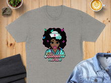 Load image into Gallery viewer, Gray t-shirt with "Blessed nurse" graphic featuring a woman with butterflies in her hair.
