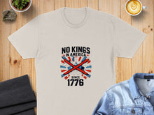 Load image into Gallery viewer, Cream t-shirt with "No Kings in America Since 1776" and a crown graphic.
