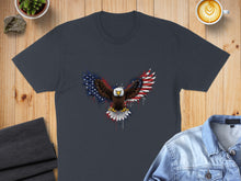 Load image into Gallery viewer, Dark t-shirt with eagle and American flag design.
