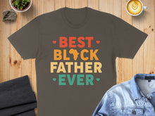 Load image into Gallery viewer, Brown t-shirt with "BEST BLOCK FATHER EVER" text in colorful letters.
