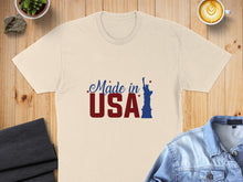 Load image into Gallery viewer, Cream t-shirt with "Made in USA" and Statue of Liberty graphic.

