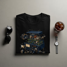 Load image into Gallery viewer, Black t-shirt with an exploded diagram of a radio transceiver.
