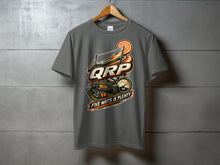 Load image into Gallery viewer, Gray t-shirt with QRP and "Five Watts is Plenty" graphic featuring a radio.
