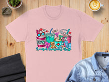 Load image into Gallery viewer, Pink t-shirt with "LVN Licensed Vocational Nurse" surrounded by medical and coffee icons.
