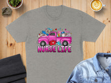 Load image into Gallery viewer, Pink nurse truck graphic with medical supplies and "Nurse Life" text.
