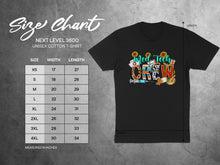 Load image into Gallery viewer, Unisex cotton t-shirt size chart with measurements and "Med Tech Crew" graphic.
