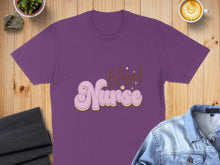 Load image into Gallery viewer, Purple t-shirt with "Blessed Nurse" text in bubble letters.
