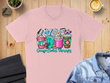 Load image into Gallery viewer, Pink t-shirt with colorful coffee cups and "Occupational Therapy" text.
