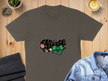 Load image into Gallery viewer, Gray t-shirt with "Nurse" text, stethoscope, and floral graphics.
