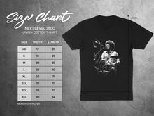 Load image into Gallery viewer, Vintage Drummer Graphic Unisex T-Shirt Size Chart
