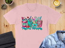 Load image into Gallery viewer, Physical therapy themed graphic on a pink t-shirt with coffee and drinks.
