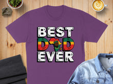 Load image into Gallery viewer, Purple t-shirt with "BEST DAD EVER" text featuring a man's silhouette in the "D".
