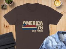 Load image into Gallery viewer, Brown t-shirt with "AMERICA '76 250 YEARS" in distressed lettering.
