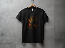 Load image into Gallery viewer, Dark Warrior with Sword and Fiery Design T-shirt
