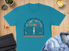 Load image into Gallery viewer, Teal t-shirt with "NURSE" and medical terms in a circular design.
