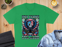 Load image into Gallery viewer, Green t-shirt with eagle, US flags, and "250 YEARS 1776-2026" text.
