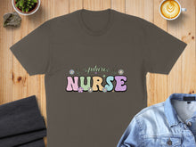 Load image into Gallery viewer, "Future Nurse" text in colorful block letters on a dark grey t-shirt.
