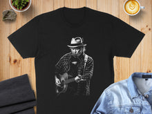Load image into Gallery viewer, Guitarist in Hat Playing Harmonica Graphic T-Shirt
