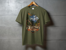 Load image into Gallery viewer, Olive t-shirt with graphic of person operating radio outdoors with text "If it falls, it was temporary".
