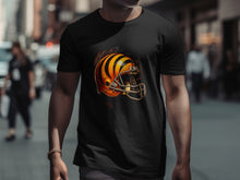 Load image into Gallery viewer, Black T-shirt with Vibrant Sports Helmet Design
