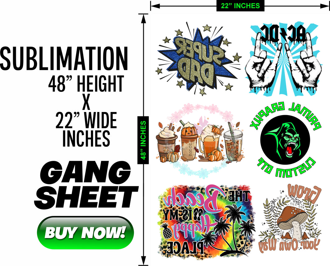 Sublimation Gang Sheet Transfers 22x48