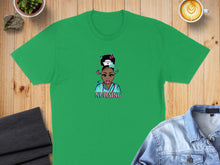 Load image into Gallery viewer, Green t-shirt with cartoon nurse graphic and "NURSING" text.
