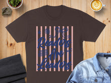 Load image into Gallery viewer, Brown t-shirt with pink stripes and "Readers Are Leaders" text.

