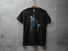 Load image into Gallery viewer, Blue Armored Warrior Graphic Black T-shirt
