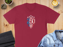 Load image into Gallery viewer, Maroon t-shirt with 250 and American flag design.
