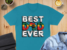 Load image into Gallery viewer, Teal t-shirt with "BEST DAD EVER" text and African map graphic.
