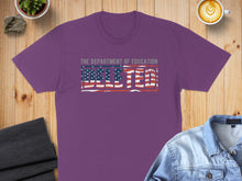 Load image into Gallery viewer, Purple t-shirt with "DEFTEN" text in American flag design.
