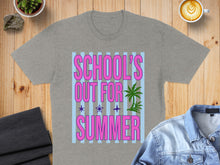 Load image into Gallery viewer, Gray t-shirt with "School's Out For Summer" text and palm tree graphic.
