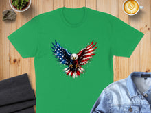 Load image into Gallery viewer, Green t-shirt with a patriotic eagle graphic spread across the chest.
