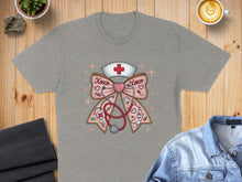 Load image into Gallery viewer, Nurse hat and stethoscope forming a bow with XOXO hearts.
