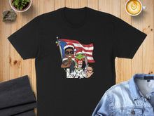 Load image into Gallery viewer, Fun Patriotic Cartoon Characters on Black T-Shirt

