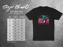 Load image into Gallery viewer, Size chart for Next Level 3600 t-shirt, with measurements for width and length.
