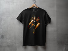 Load image into Gallery viewer, Dynamic Female Fighter Kick Graphic Black T-shirt
