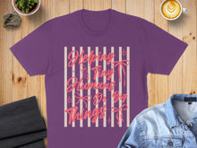 Load image into Gallery viewer, Purple t-shirt with "Helping Tiny Humans Do Big Things" text and pink ribbon design.
