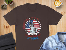 Load image into Gallery viewer, T-shirt celebrating America's 4th of July Bicentennial 1776-2026.

