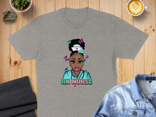 Load image into Gallery viewer, Grey t-shirt with "RN Nurse" text and a stylized nurse illustration.
