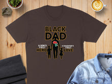 Load image into Gallery viewer, Black Dad shirt with father, son, and daughter silhouettes and text.
