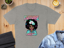 Load image into Gallery viewer, Gray t-shirt with "FUTURE NURSE" text and illustration of a nurse.
