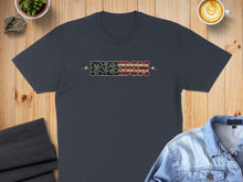 Load image into Gallery viewer, Dark grey t-shirt with "FREEDOM" printed in American flag colors.
