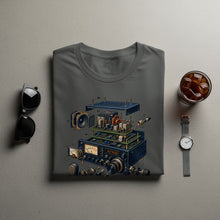 Load image into Gallery viewer, T-shirt with schematic illustration of an electronic device with labels and numbers.

